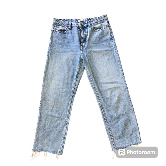 Zara Denim - ZARA distressed light wash raw hem straight leg jeans 4 button women's size 10
